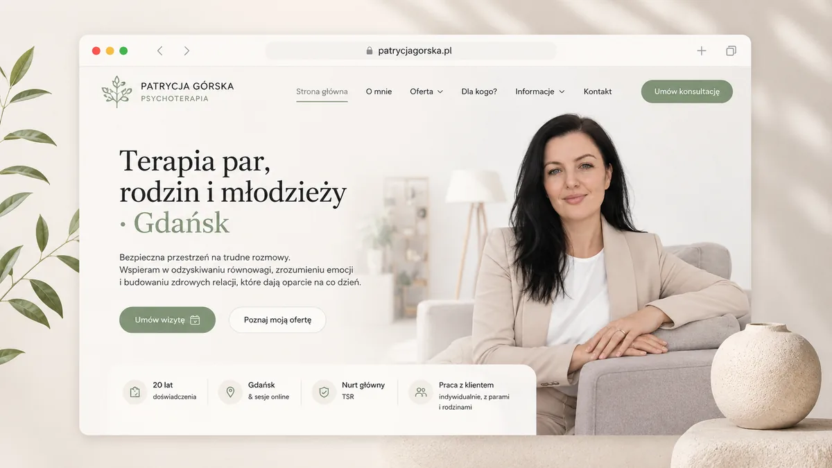Pełny widok strony internetowej Patrycja Górska Psychoterapia