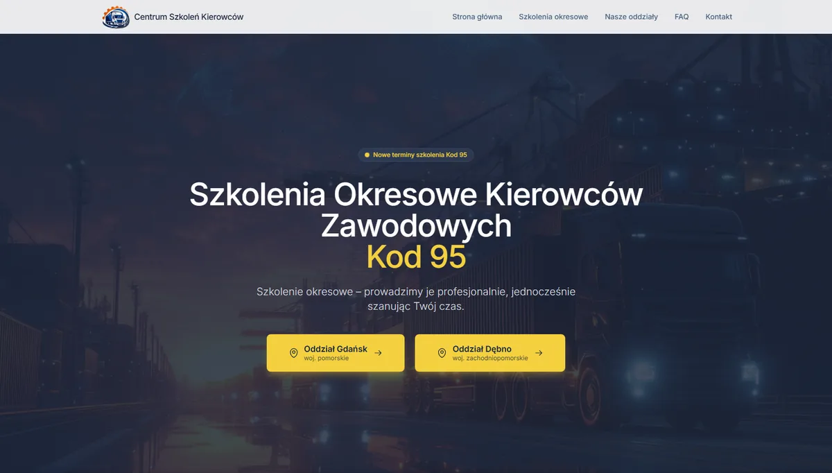 Pełny widok strony internetowej Centrum Szkoleń Kierowców